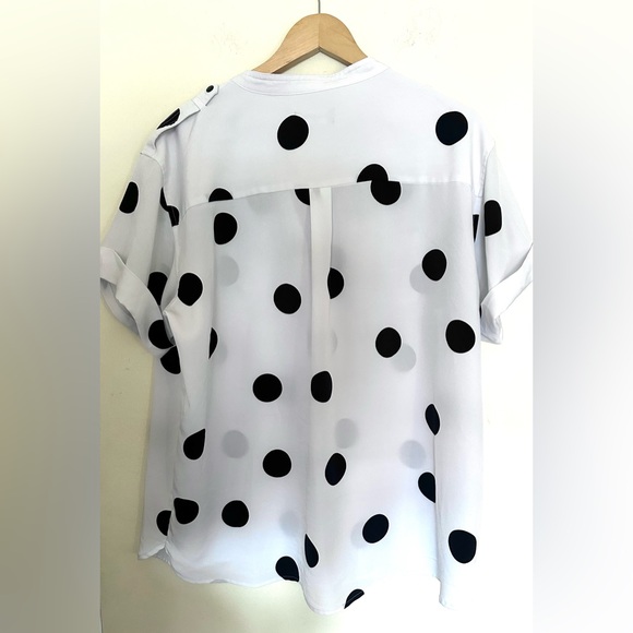 Karl Lagerfeld White Shirt Women’s Dots Sz XL Flowing - Picture 2 of 9